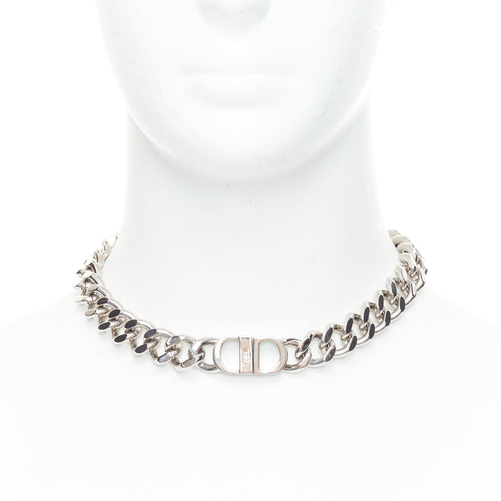 DIOR Kim Jones 2022 CD Icon silver metal chunky curb chain short necklace