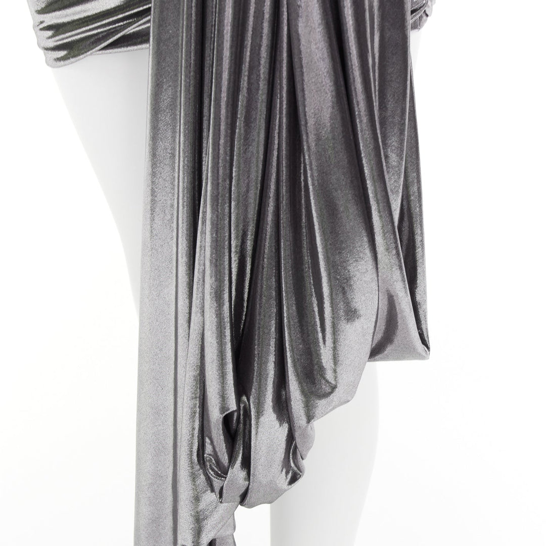 ALEXANDRE VAUTHIER AW2023 Runway silver liquid metal drape asymmetric mini dress