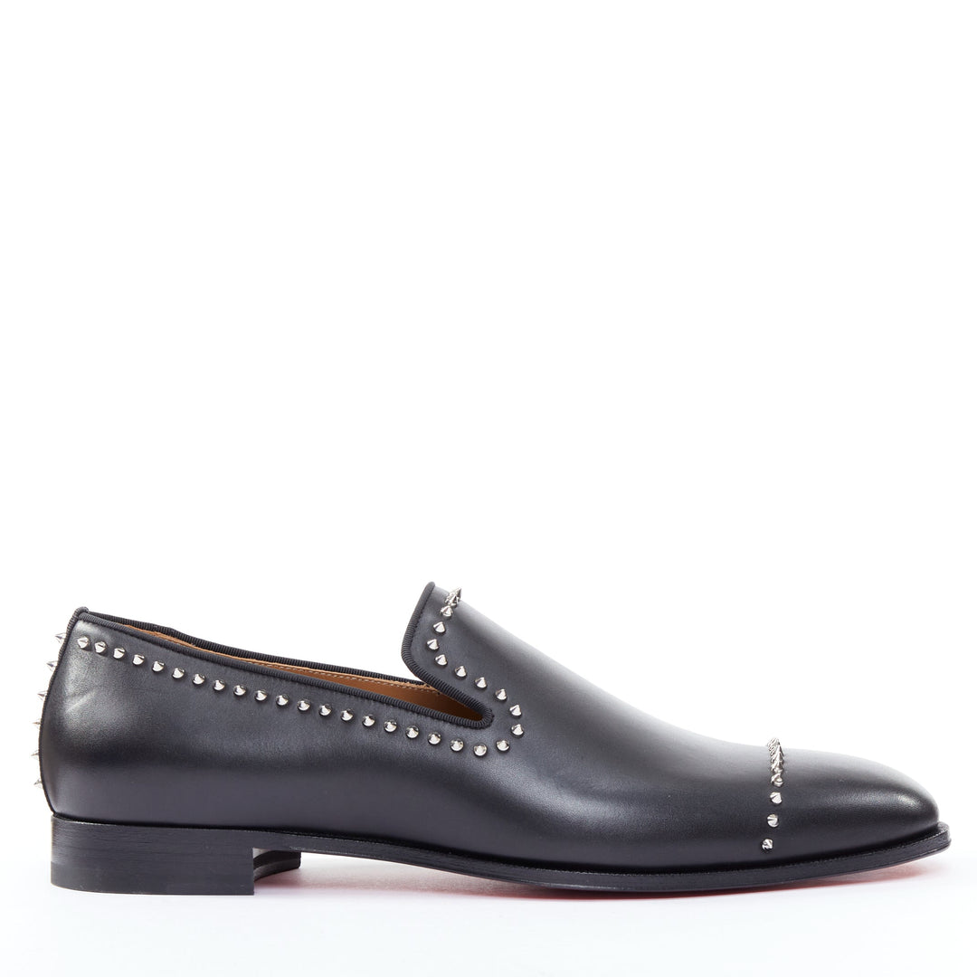 Male mannequin wearing Christian Louboutin Dandy Cloo Black Leather Men Loafer in Size EU43 | Available at JHROP