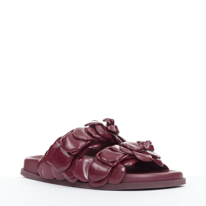 VALENTINO Atelier 03 Rose Edition burgundy 3D leather flower sandals EU37.5