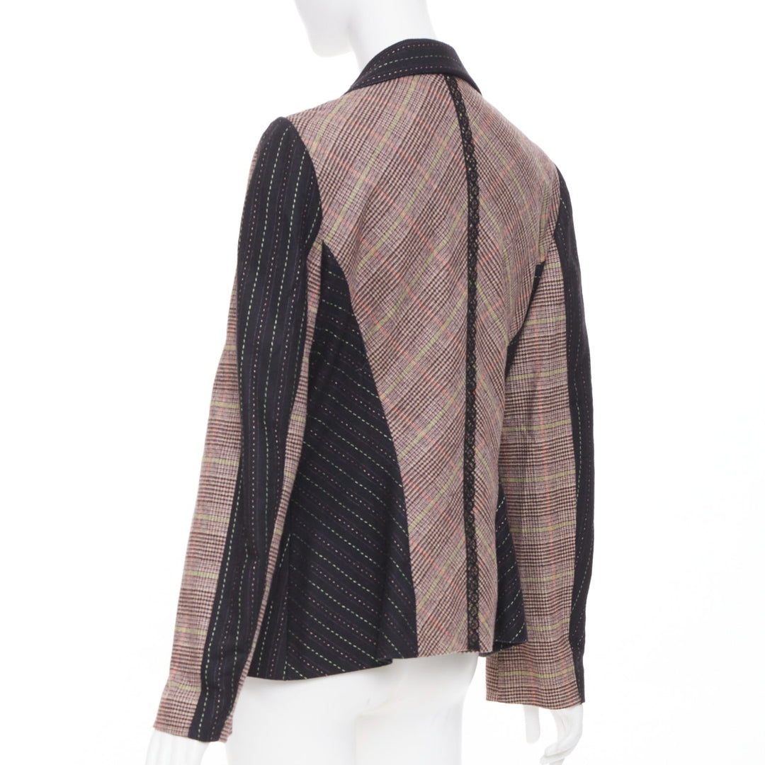 CHRISTIAN LACROIX patchwork plaid pinstripe tailored blazer jacket suit FR44 2XL
