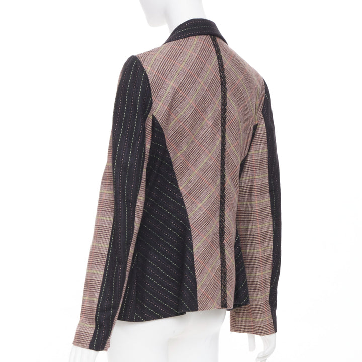 CHRISTIAN LACROIX patchwork plaid pinstripe tailored blazer jacket suit FR44 2XL