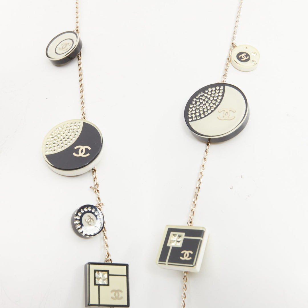 CHANEL 2008 08C black white geometric record resin charm station long necklace