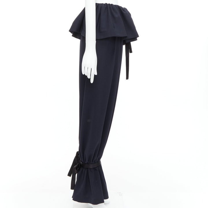 LOEWE Runway Rushed navy black ruffle peplum cuffed ballon pants FR36 S