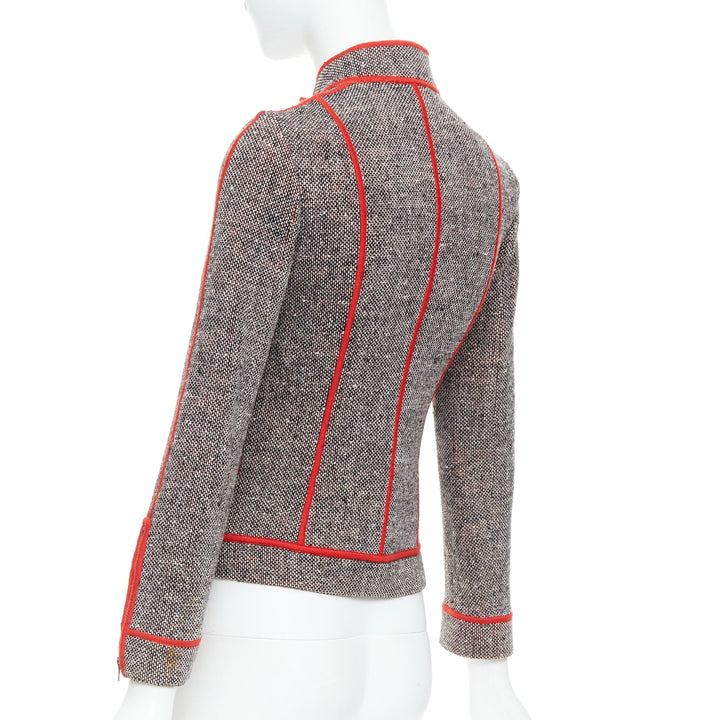 MOSCHINO CHEAP CHIC Vintage grey wool tweed red piping  moto jacket IT38 XS