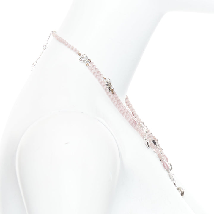 CHRISTIAN DIOR John Galliano Vintage silver pink heart logo tiered necklace