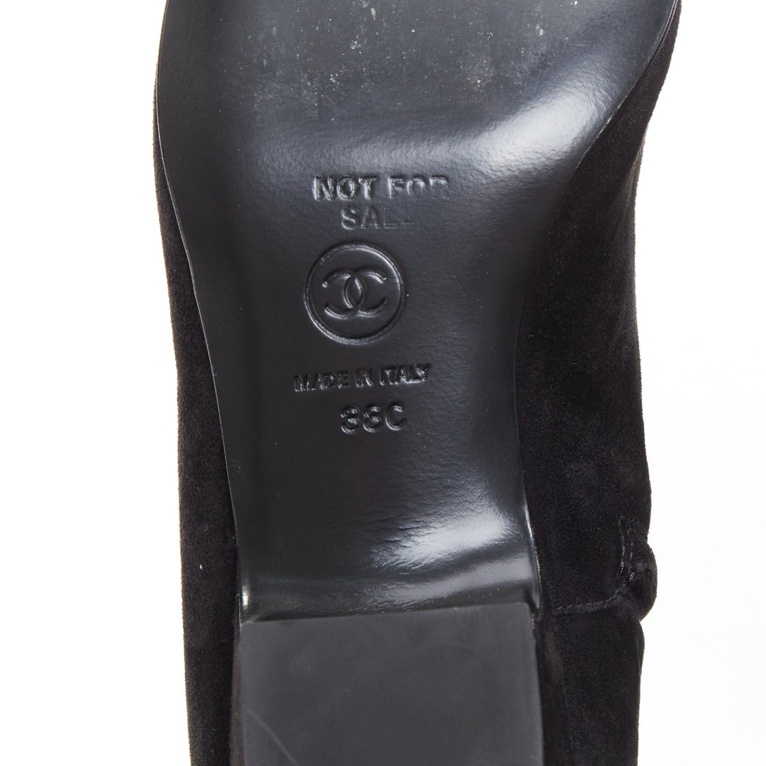 CHANEL 2018 Runway Forest Fairies black suede pointed square toe knee boots EU38