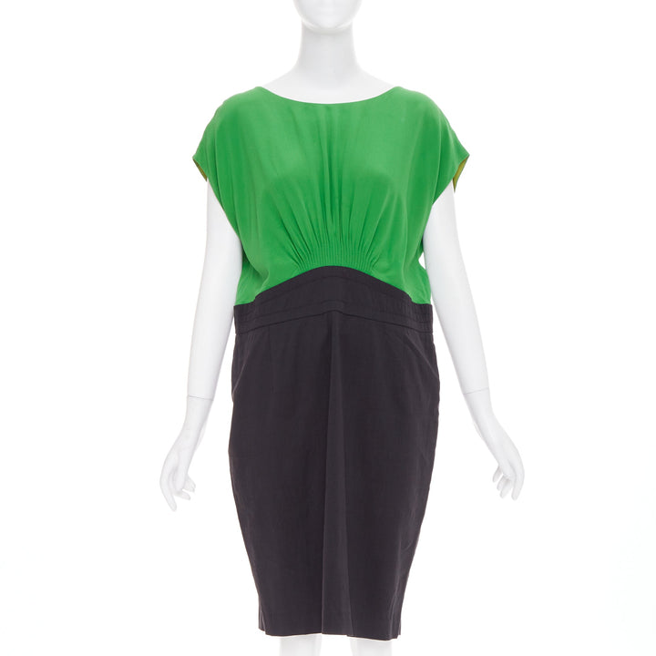 SAINT LAURENT 2012 sheer polkadot neckline crepe sheath dress FR34 XS