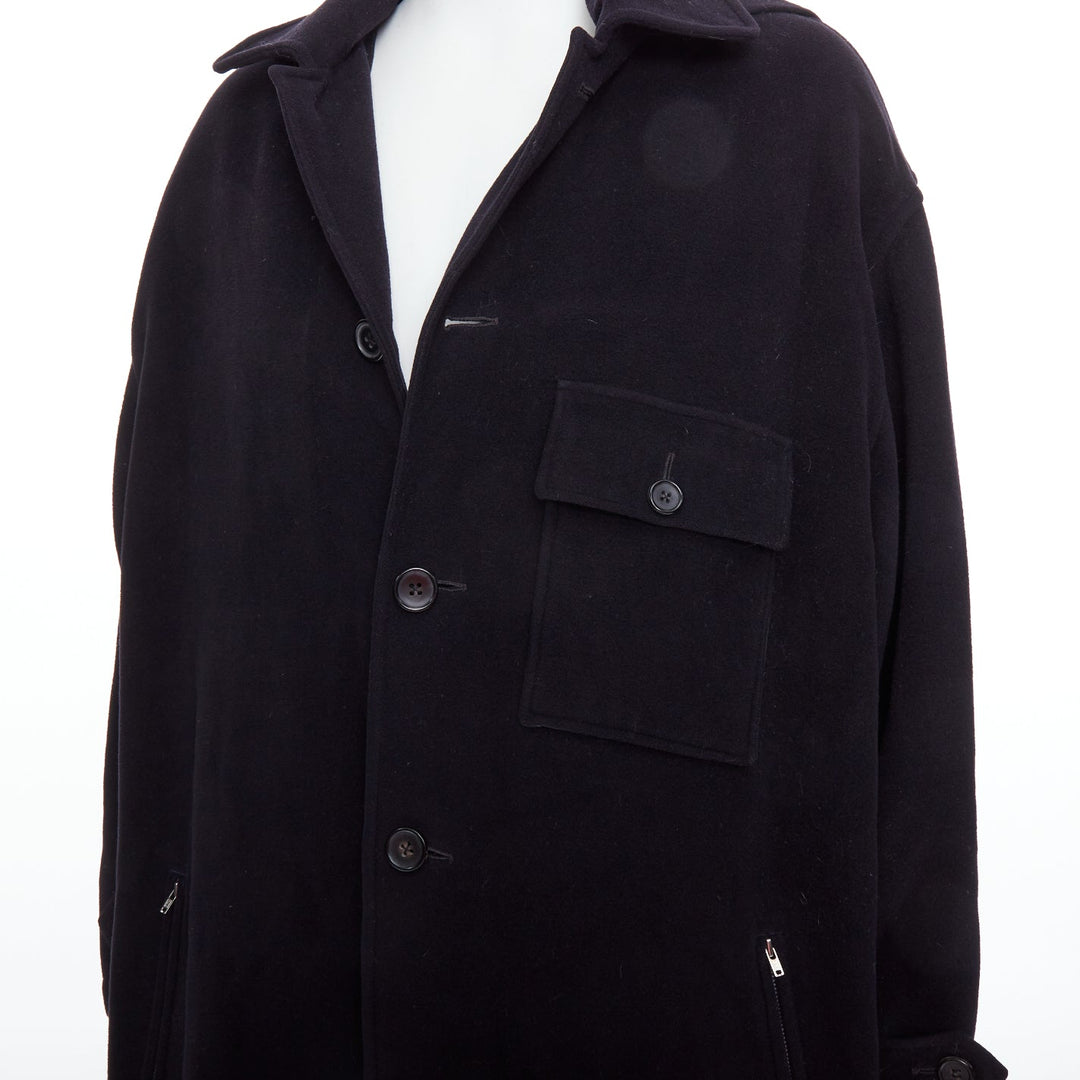 YOHJI YAMAMOTO black wool hooded pocketed cocoon coat M