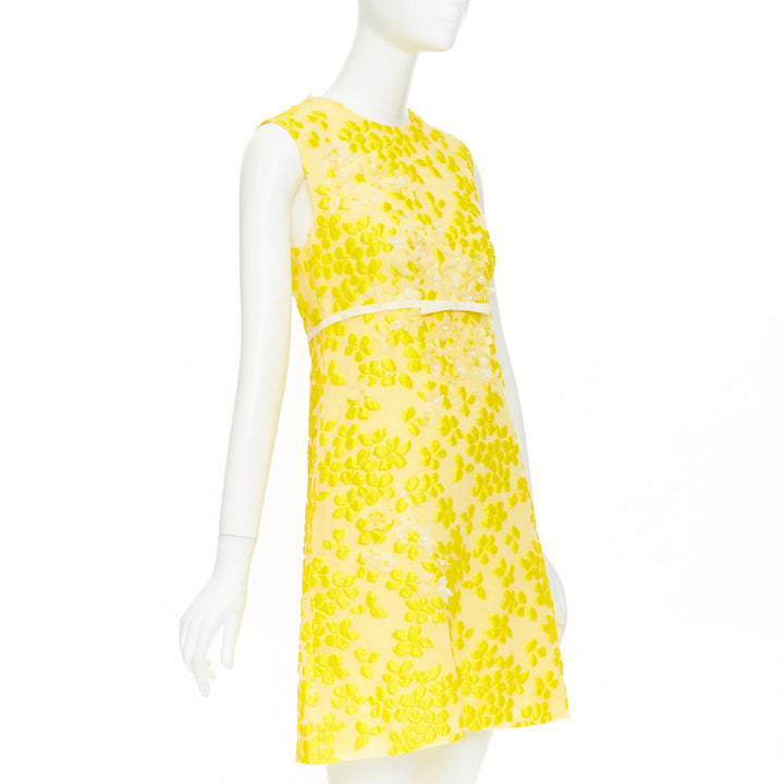 GIAMBATTISTA VALLI silk floral cloque white bead petal mini bow dress IT42 M