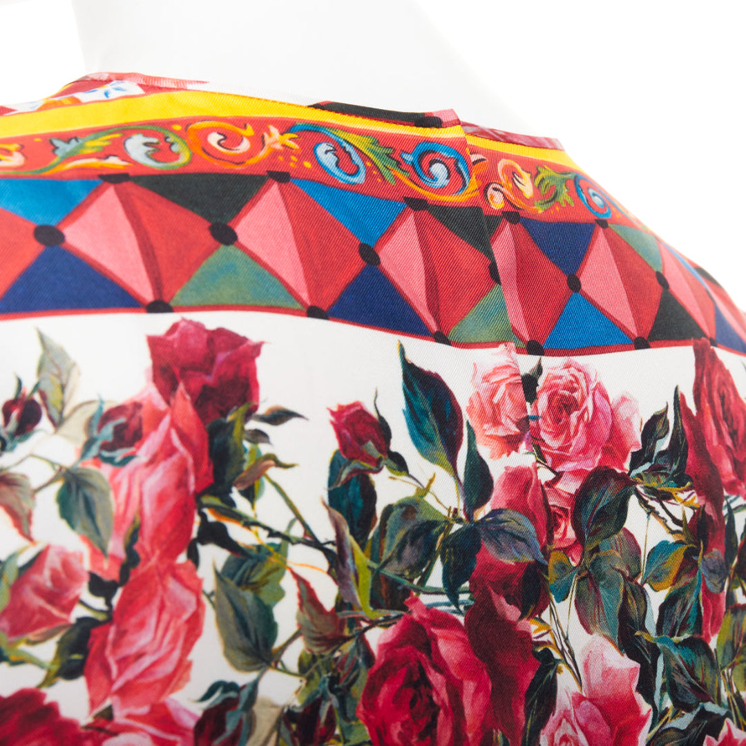 DOLCE GABBANA  Carretto Roses pink multicolor print silk crew top IT38 XS