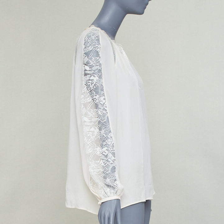 EMILIO PUCCI 100% silk ivory lace trim puff sleeves boho peasant blouse IT40 S