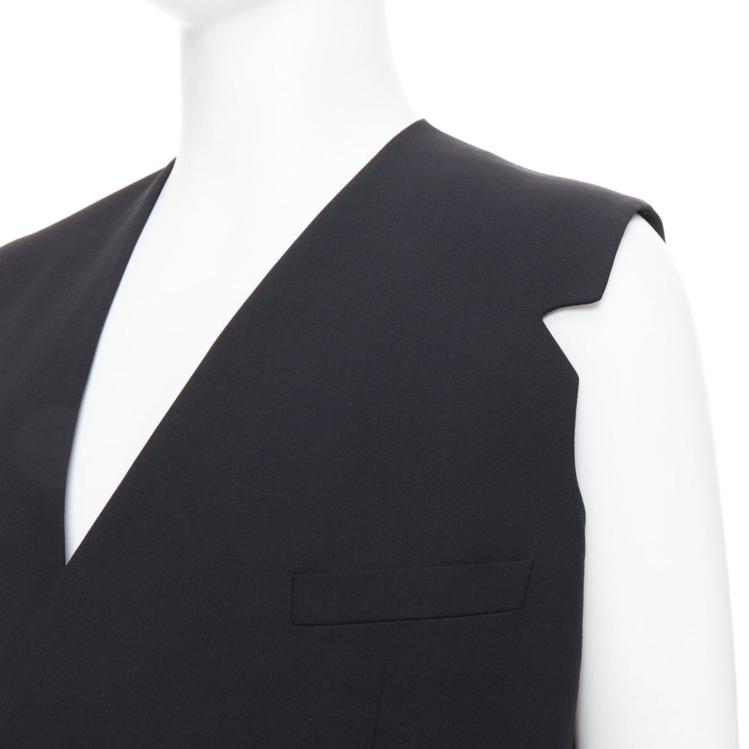 RAF SIMONS 2009 black 100% wool v cut armhole waistcoat IT52 XL