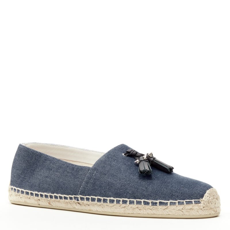 CHRISTIAN LOUBOUTIN Papiougomme blue denim stud tassel espadrille shoes EU42