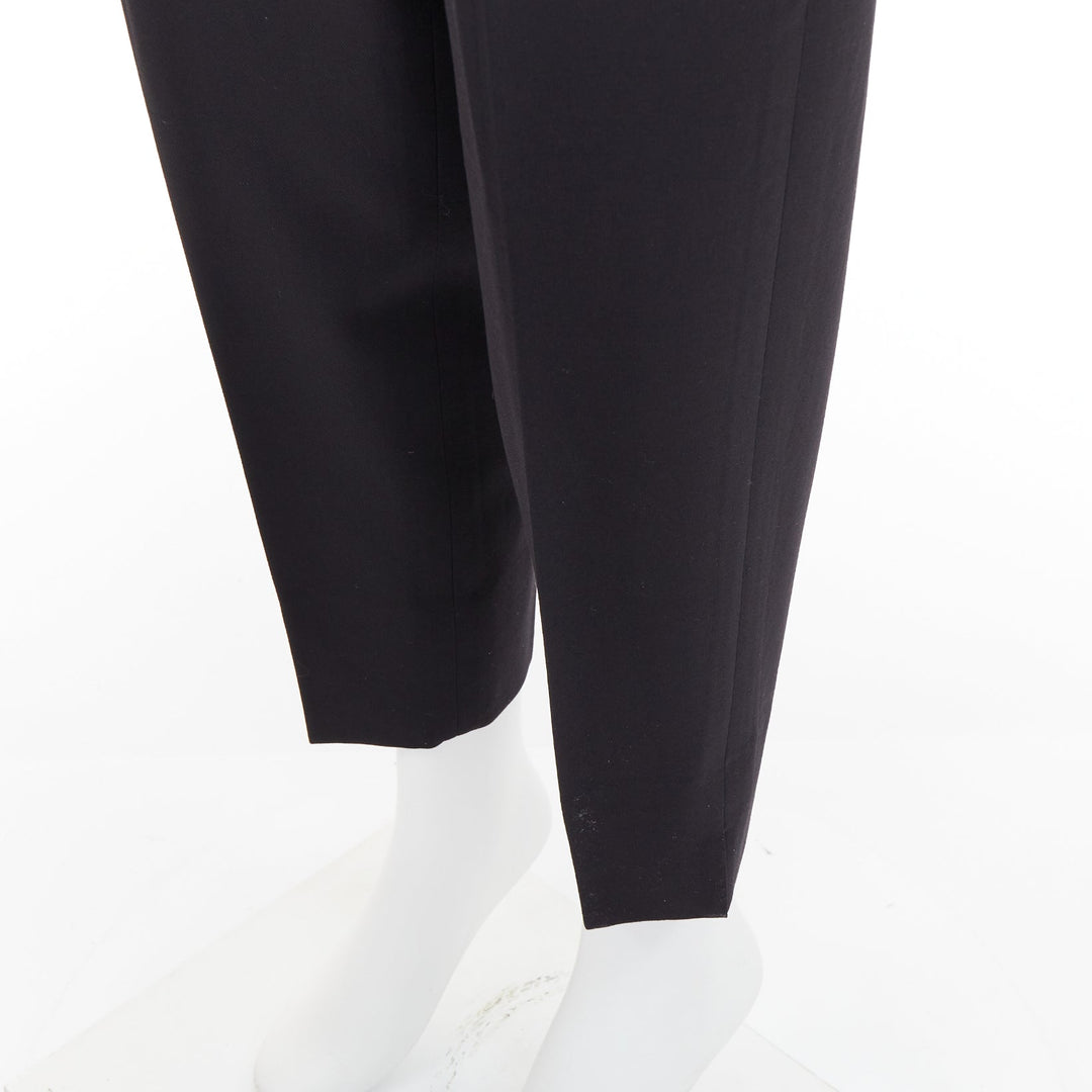 SAINT LAURENT 2017 black wool pleat front tapered silk lined trousers FR36 S