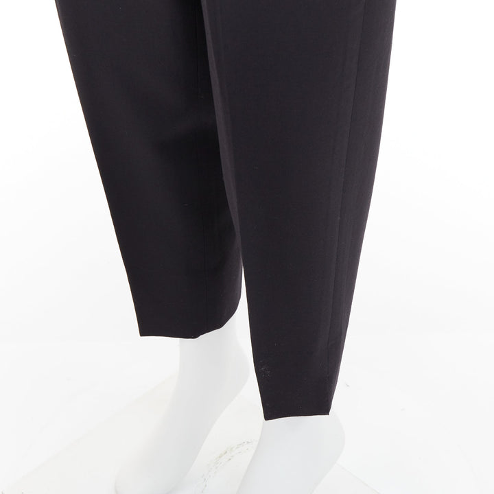 SAINT LAURENT 2017 black wool pleat front tapered silk lined trousers FR36 S