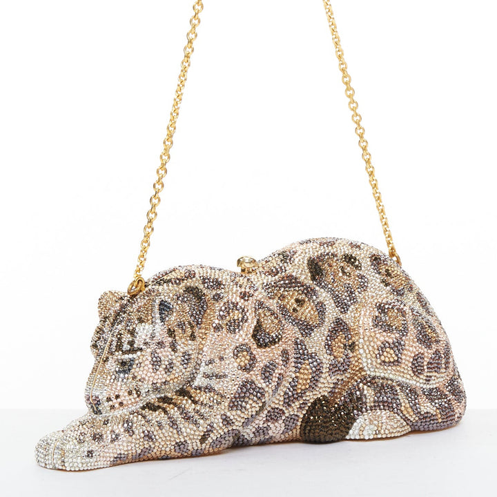 JUDITH LEIBER Limited Wildcat Chiquita brown gold jaguar crystal clutch bag