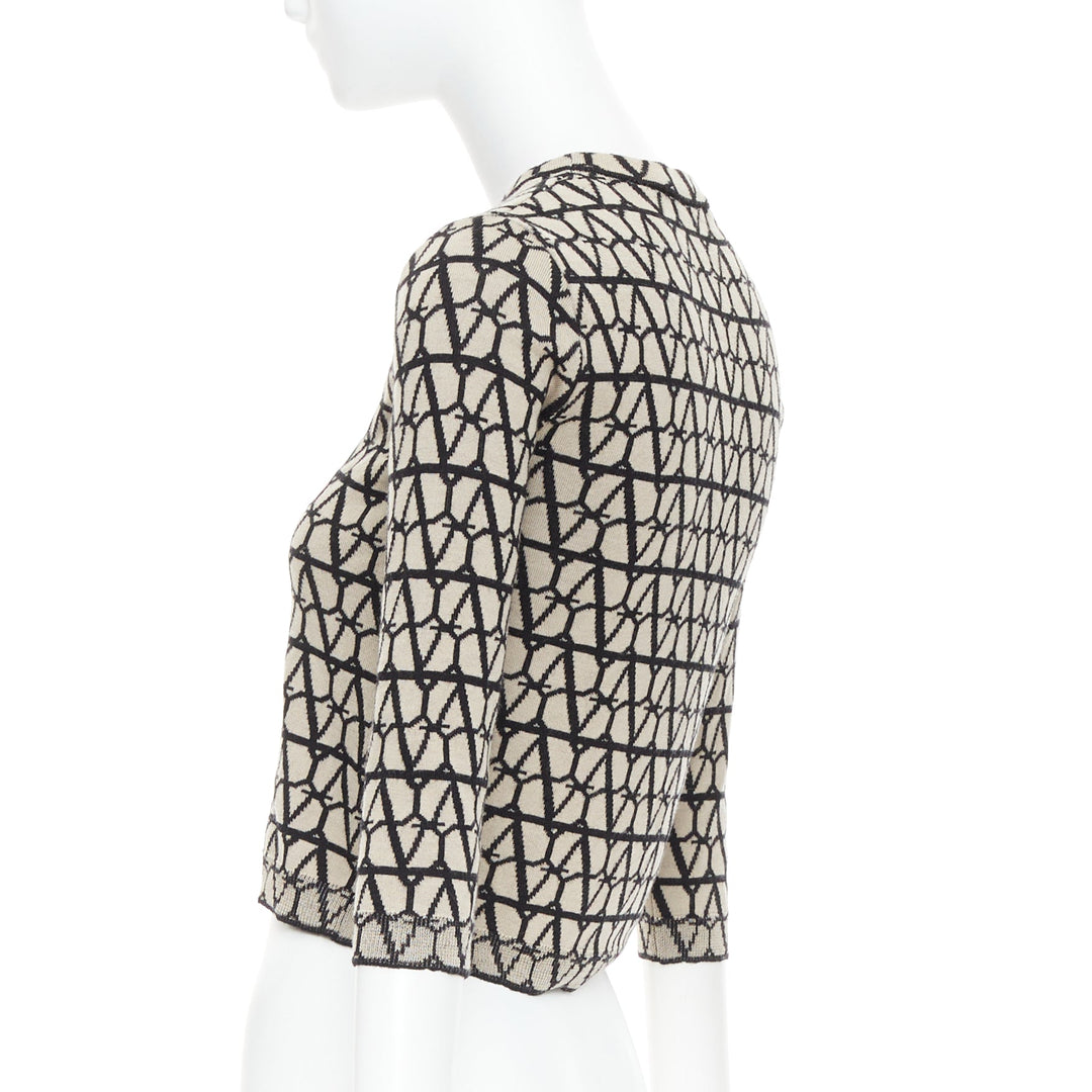 VALENTINO 2023 Toile Iconographe beige black 100% wool crop sweater top S