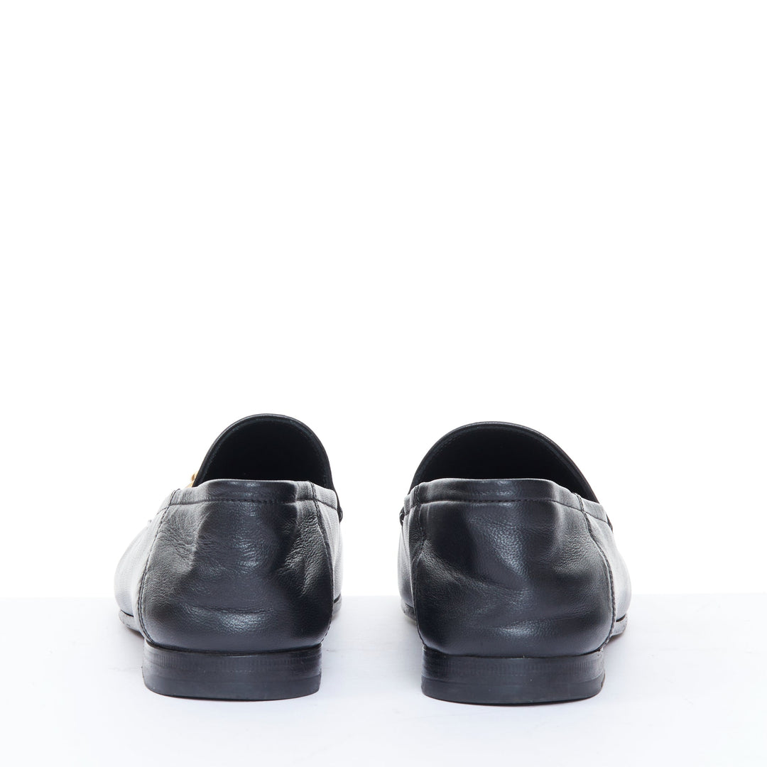 GUCCI Brixton black soft leather collapsible heel horsebit flat loafers EU38