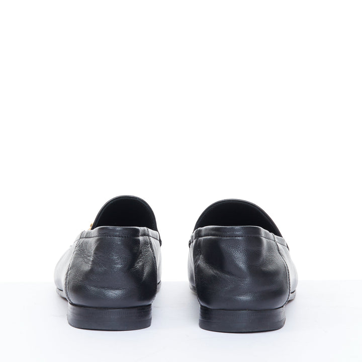 GUCCI Brixton black soft leather collapsible heel horsebit flat loafers EU38