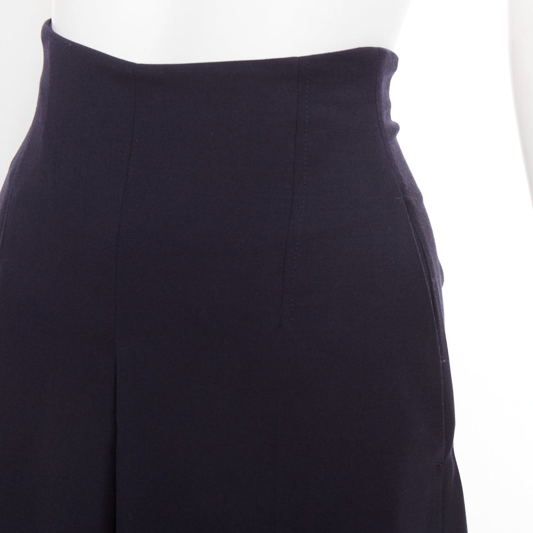 ALEXANDER MCQUEEN navy virgin wool box pleat wide leg cropped pants IT34 XXS