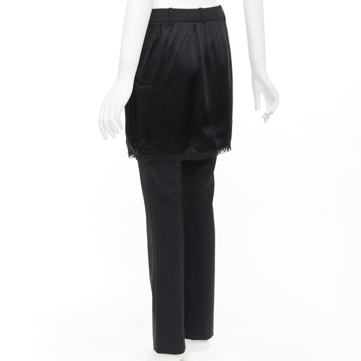 ALEXANDER WANG black satin lace skirt overlay layered trousers pants US2 S