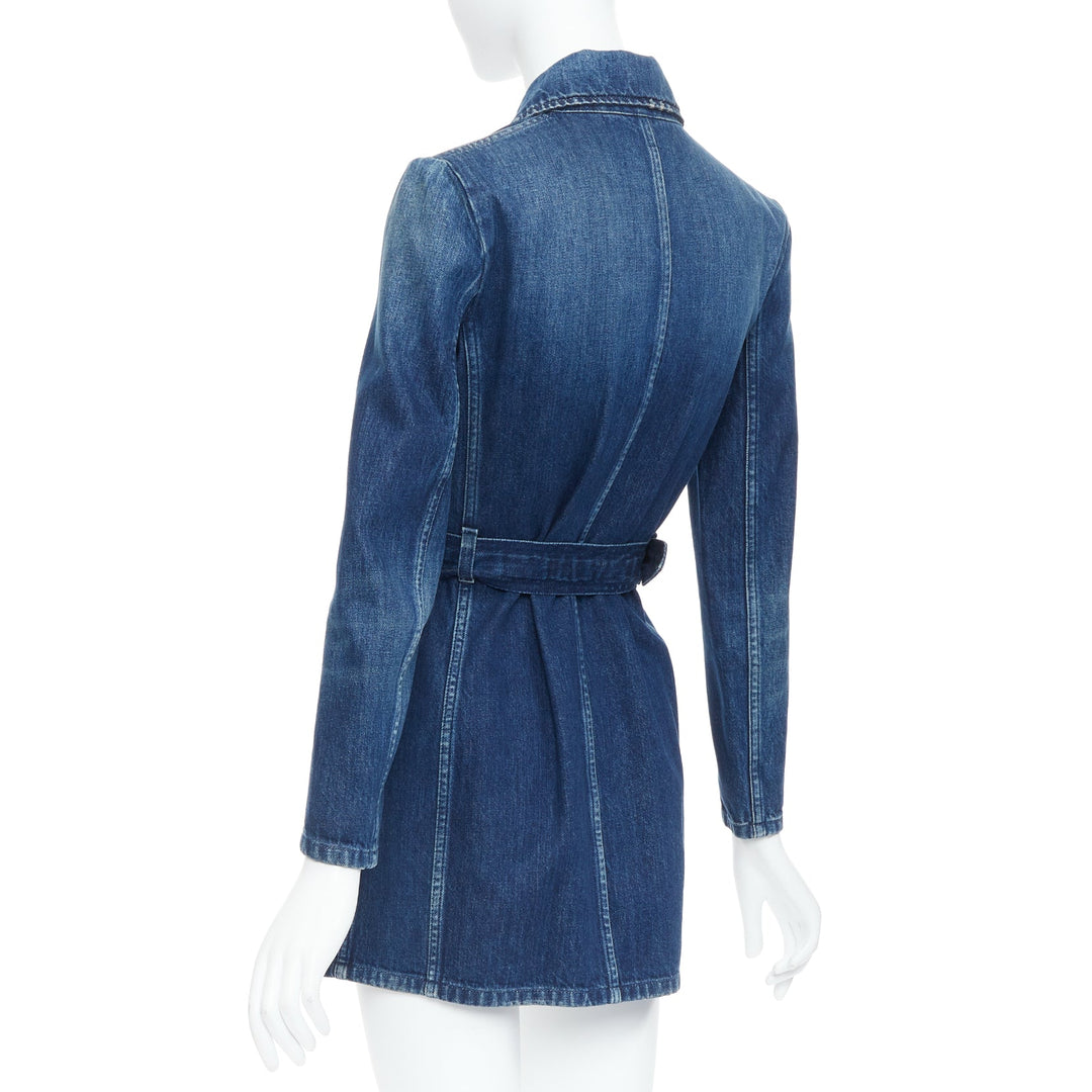 SAINT LAURENT Saharienne blue indigo washed denim belted safari shirt dress