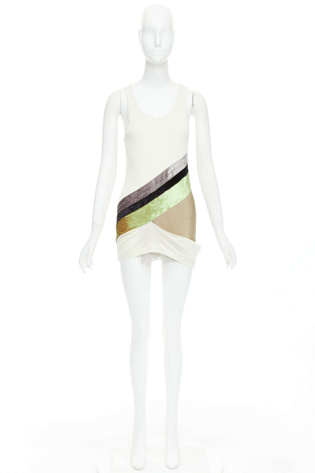 TOGA ARCHIVES cream grey silk cotton velvet beige panels tunic JP1 S