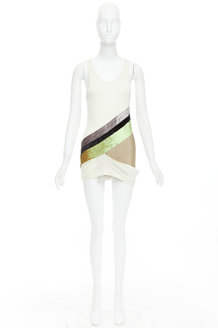 TOGA ARCHIVES cream grey silk cotton velvet beige panels tunic JP1 S