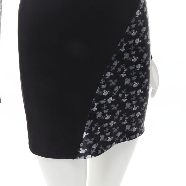 DAVID KOMA black butterfly floral print twist seam mini dress UK6 XS