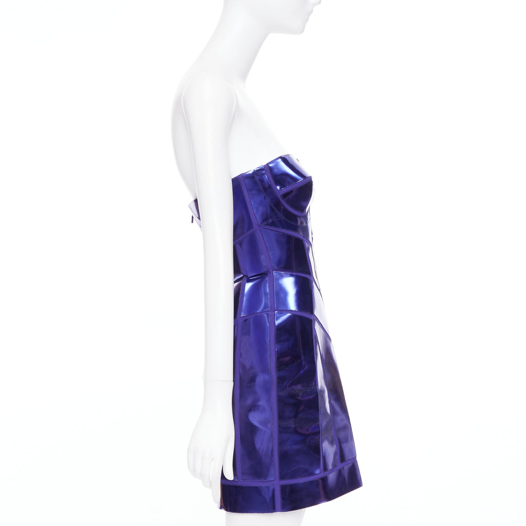 VERSACE 2010 Runway blue metallic silk leather corseted dress IT38 XS Katy Perry