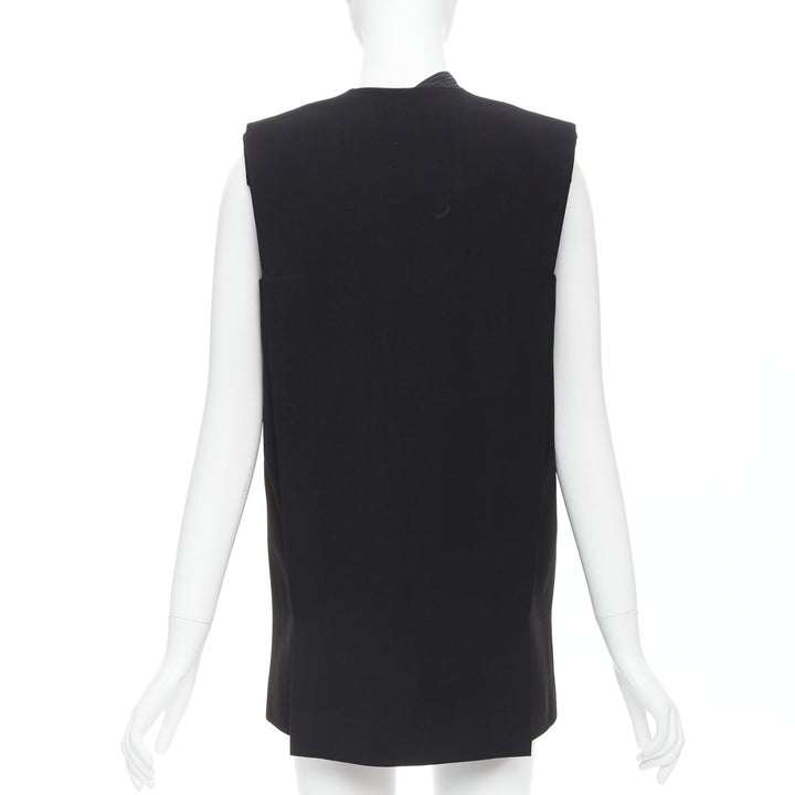 LANVIN 2013 black cream wool silk trimmed padded boxy vest FR36 S