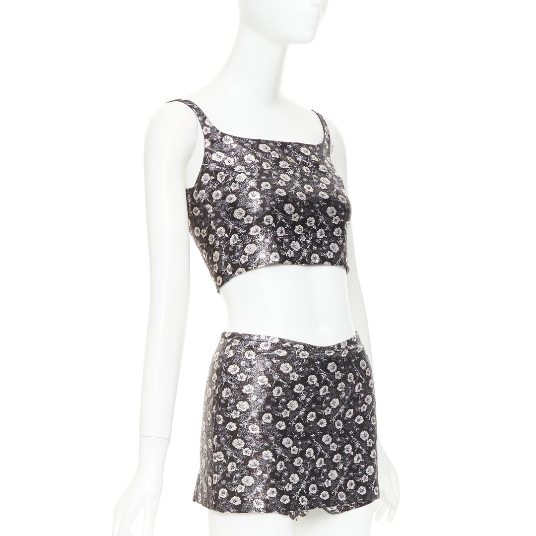 PRADA 2017 black metallic floral brocade crop top high waist short IT36 XXS