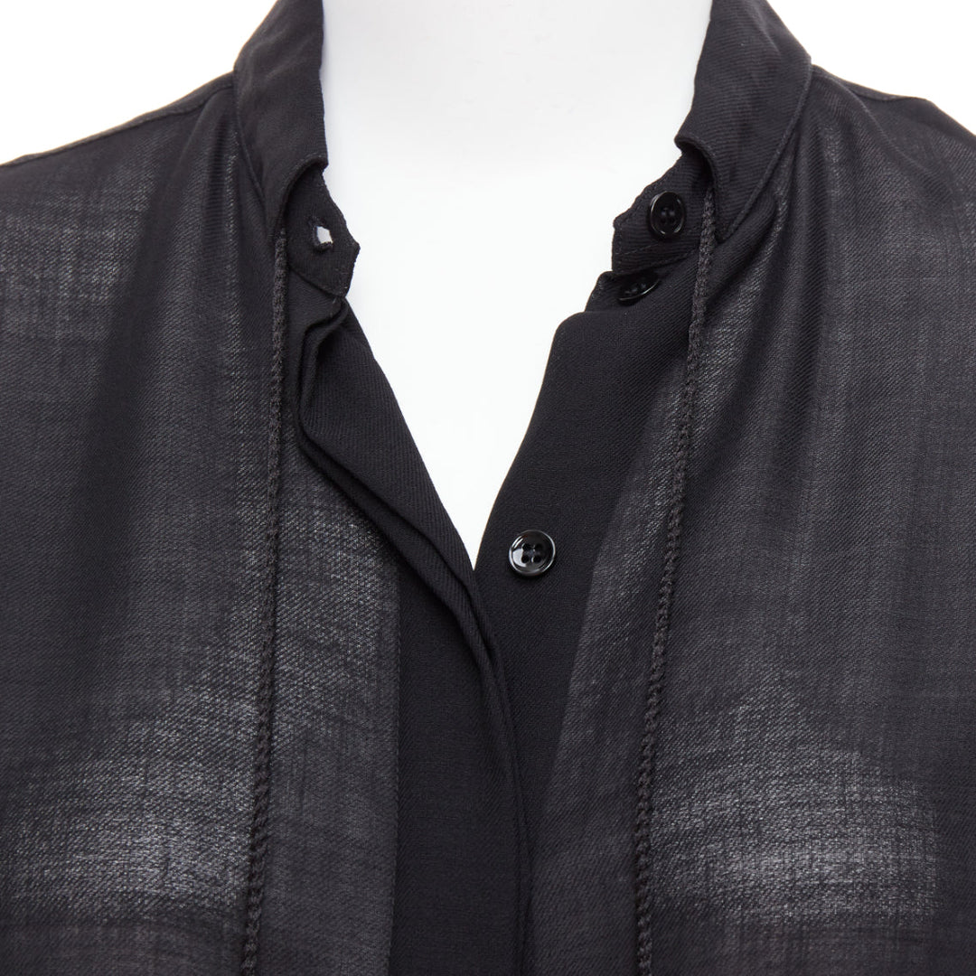 SAINT LAURENT 2018 black semi sheer wool blend YSL rope blouse FR34 XS