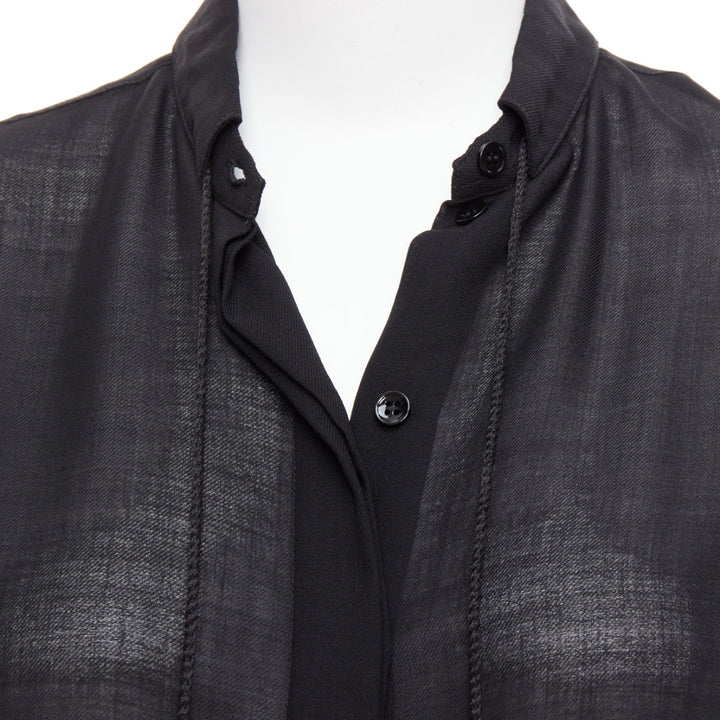 SAINT LAURENT 2018 black semi sheer wool blend YSL rope blouse FR34 XS