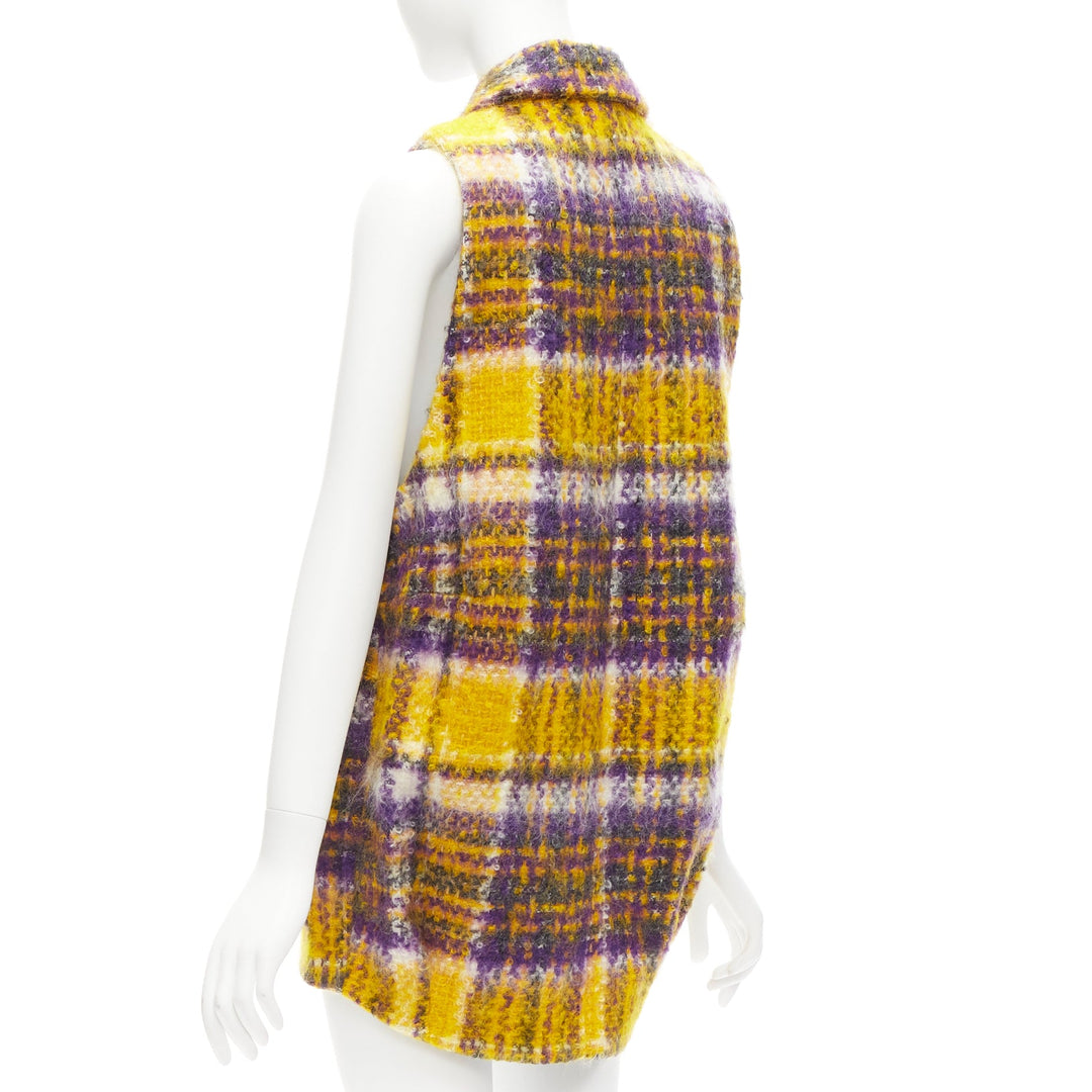 MARNI yellow purple plaid check mohair blend boxy sleeveless coat IT36 XS