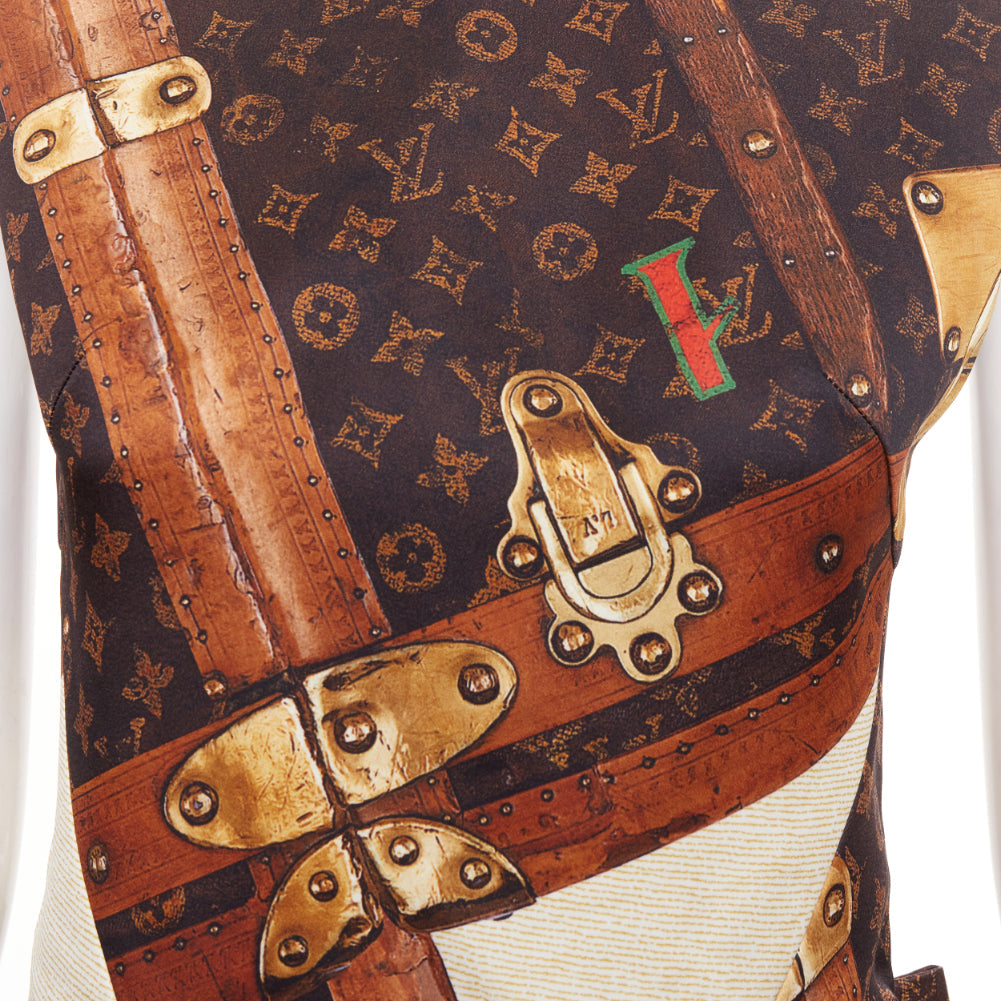 LOUIS VUITTON 2024 Runway Monogram LV Trunk Pleat sleeveless mini dress FR36 S