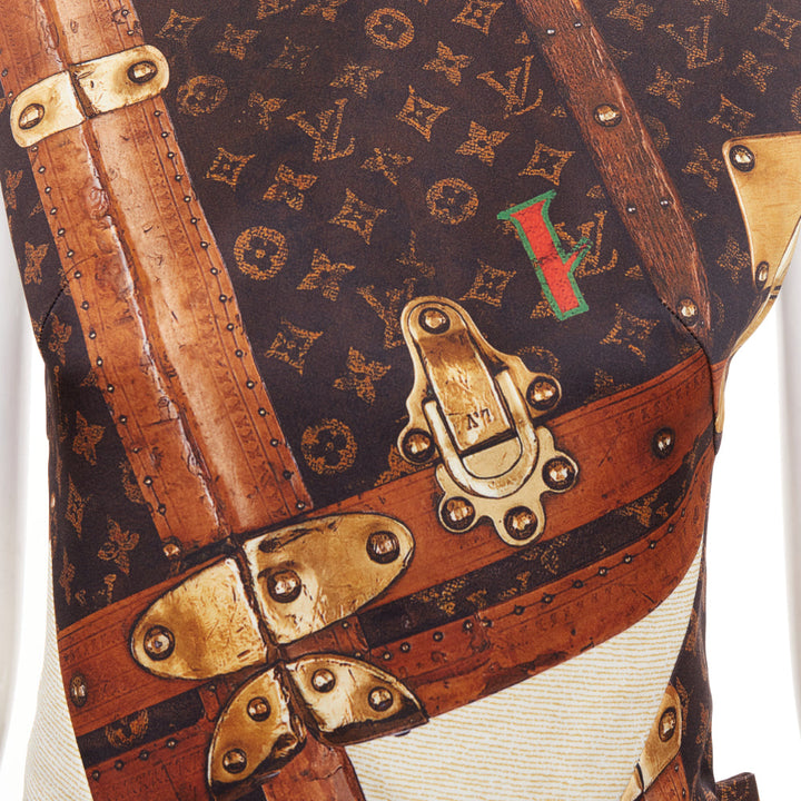 LOUIS VUITTON 2024 Runway Monogram LV Trunk Pleat sleeveless mini dress FR36 S