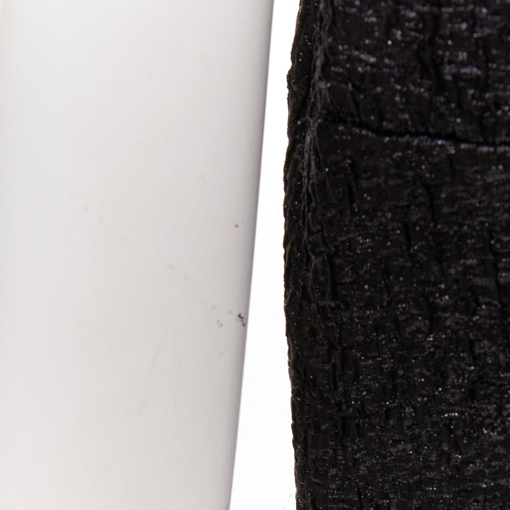 CHANEL 2016 Runway gunmetal glitter black pleated tweed sleeveless dress FR42 L