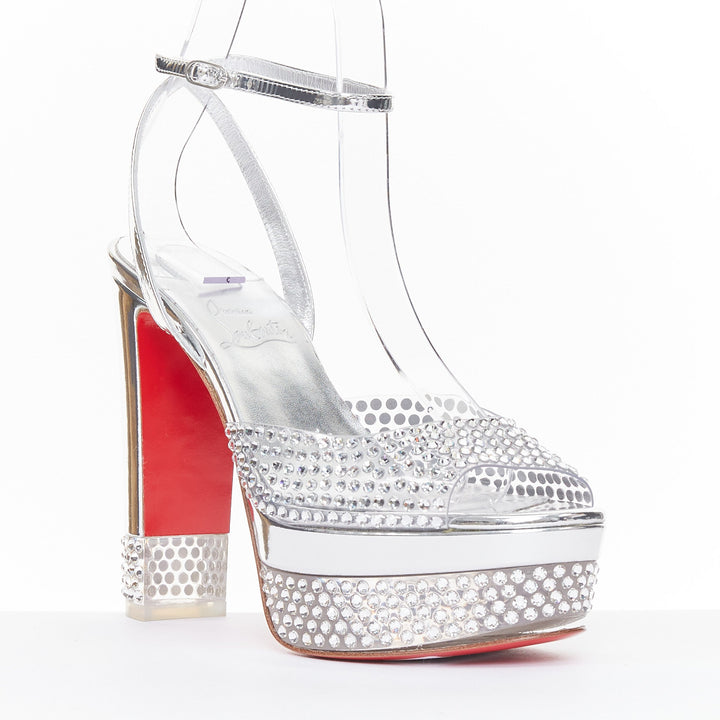 CHRISTIAN LOUBOUTIN Bridal Cassandrissima Alta 130 crystal silver platform EU36