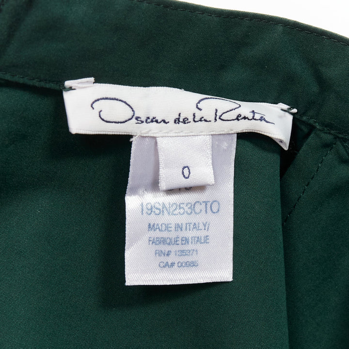 OSCAR DE LA RENTA 2019 green cotton frill trim pleated midi shirt dress US0 XS