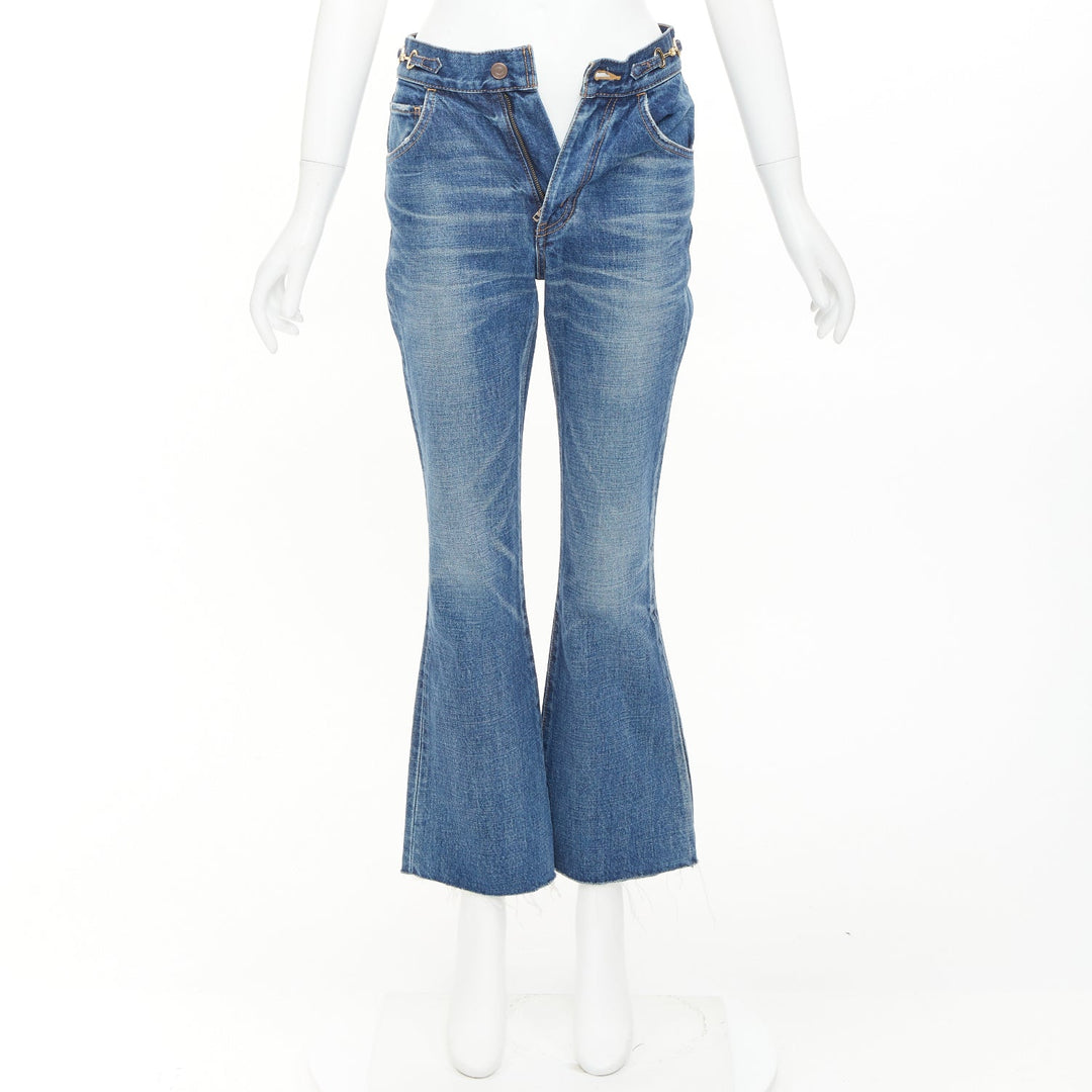 CELINE W_FL_015 N553 930F 07UW washed gold horsebit logo buckles flare jeans 26"