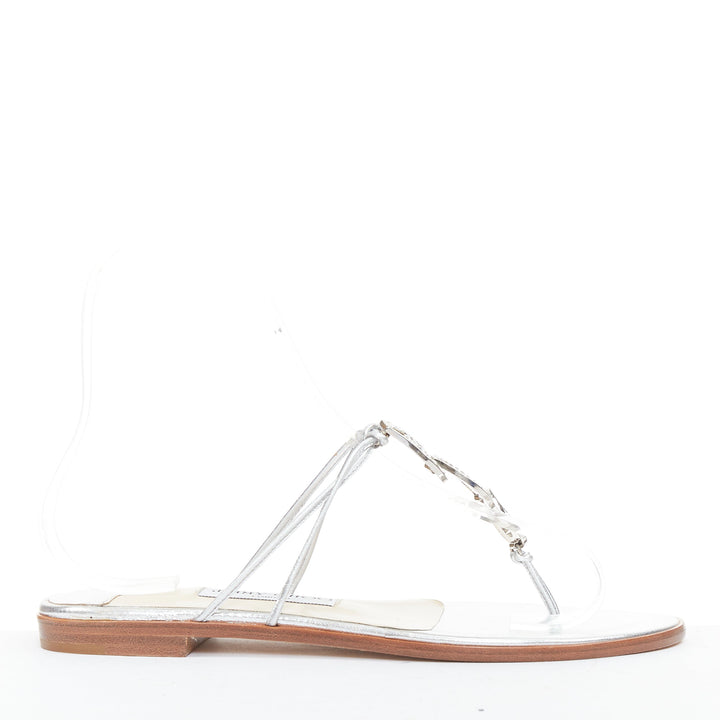 JIMMY CHOO Cache silver nappa yellow strass embellished strap sandals EU36.5