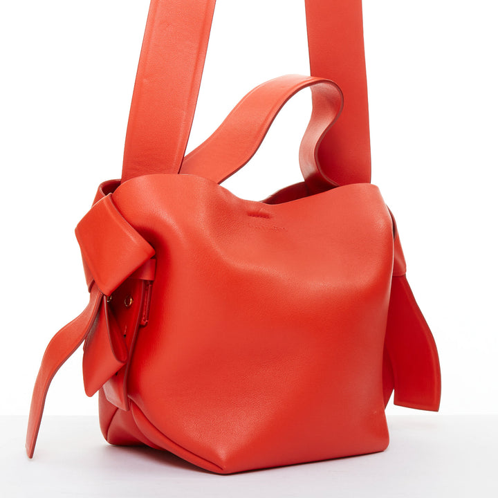 ACNE STUDIOS Musubi Mini red smooth leather ribbon side top handle bag