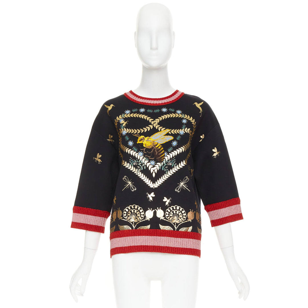 GUCCI black pink metallic foil Laminated Heart Bee applique sweatshirt S