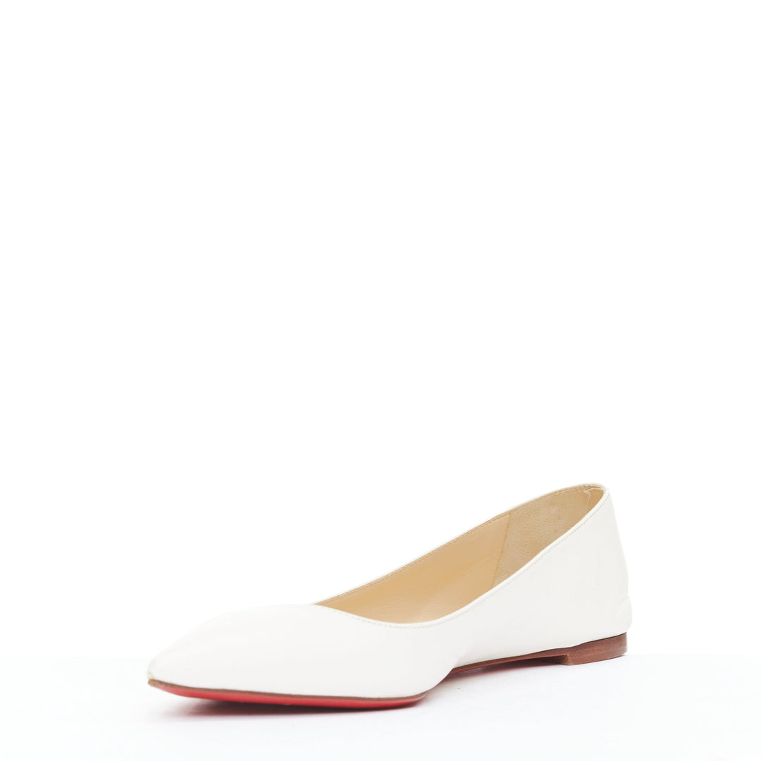 CHRISTIAN LOUBOUTIN off white leather point toe flat shoes EU37.5