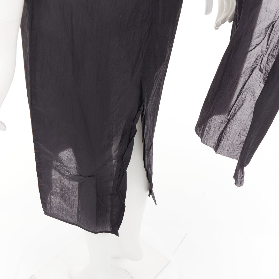 PRADA 2023 black RE-Nylon crinkle scarf rosette dipped back draped dress IT38 XS