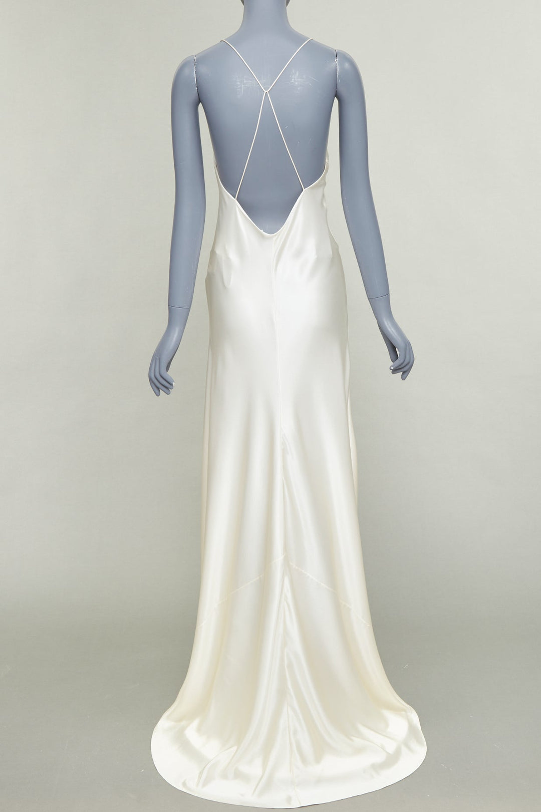 SAINT LAURENT 2022 Bridal ivory silk plunge open back bias gown dress FR36