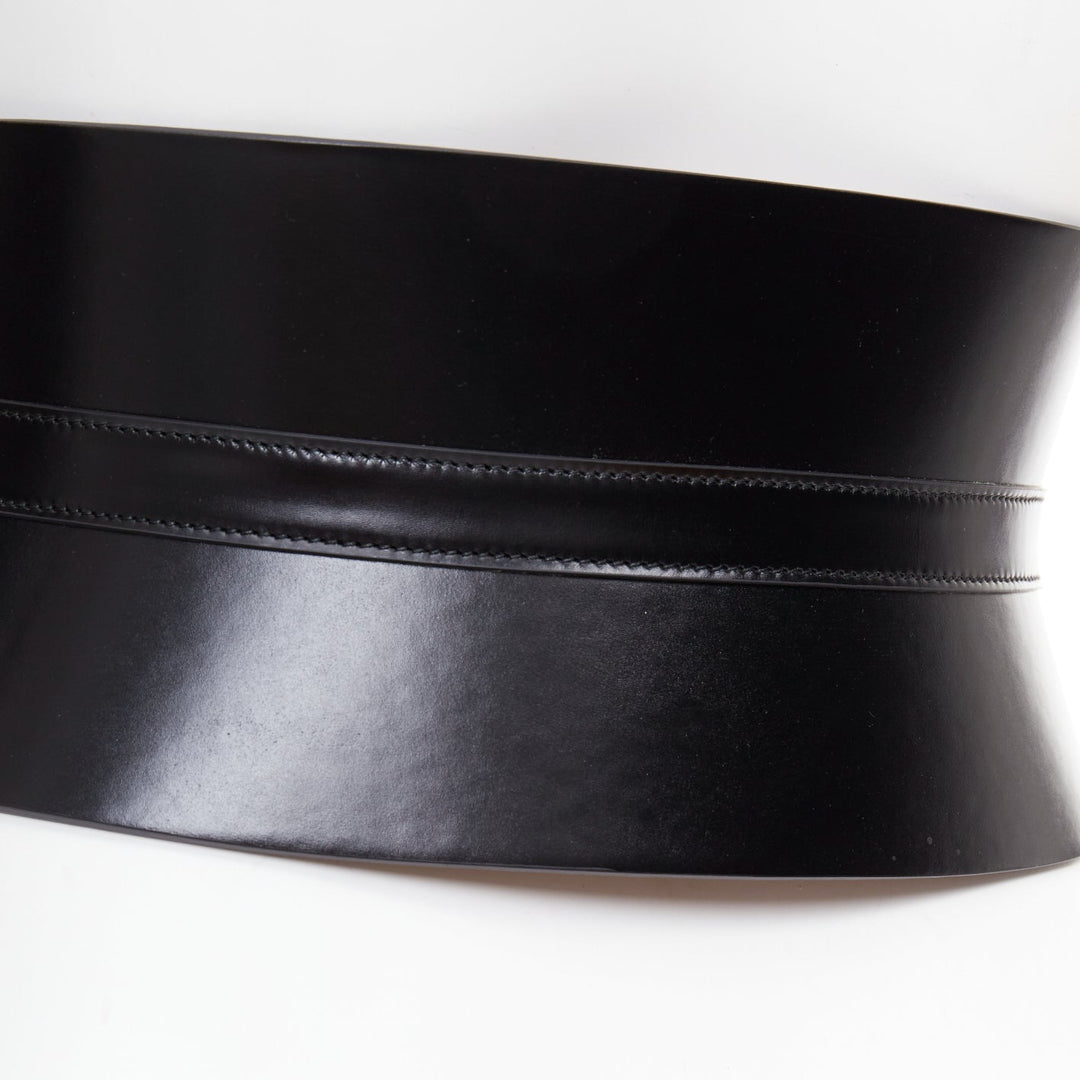 ALAIA black leather slim closure wide statement corset cinch belt 65cm