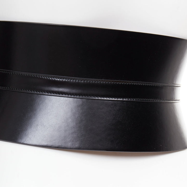 ALAIA black leather slim closure wide statement corset cinch belt 65cm